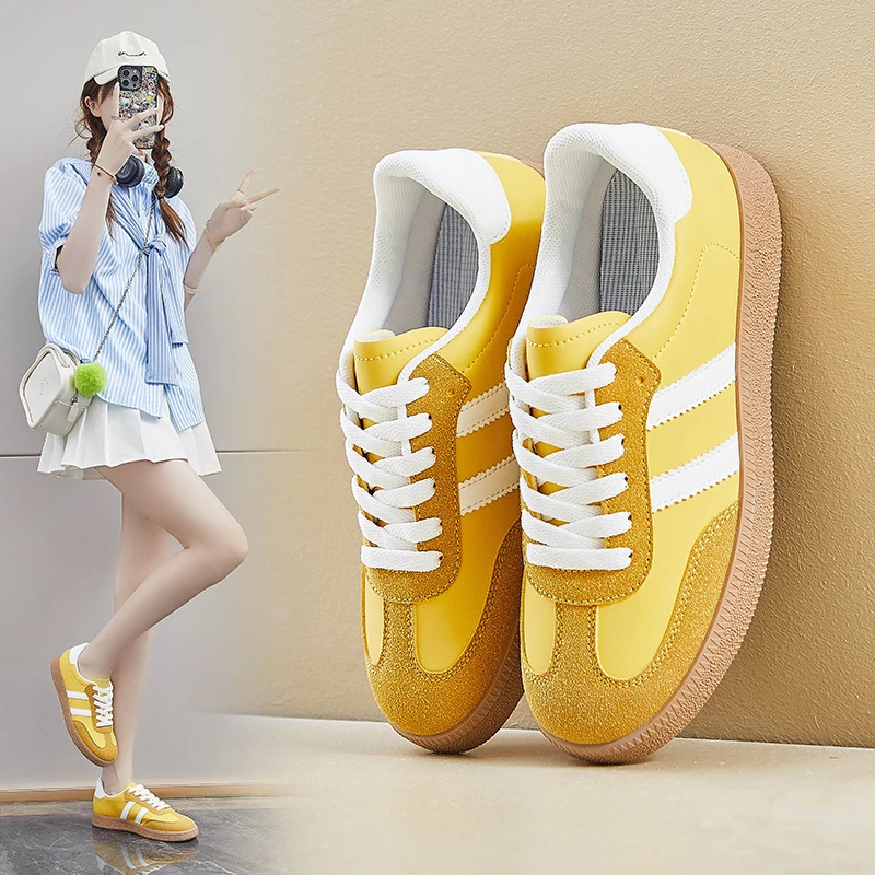 

Comfortable Women Canvas Sport Shoes Yellow Female Outdoor Flats Walking Sneakers Spring Autumn Girls Running Sport Shoes