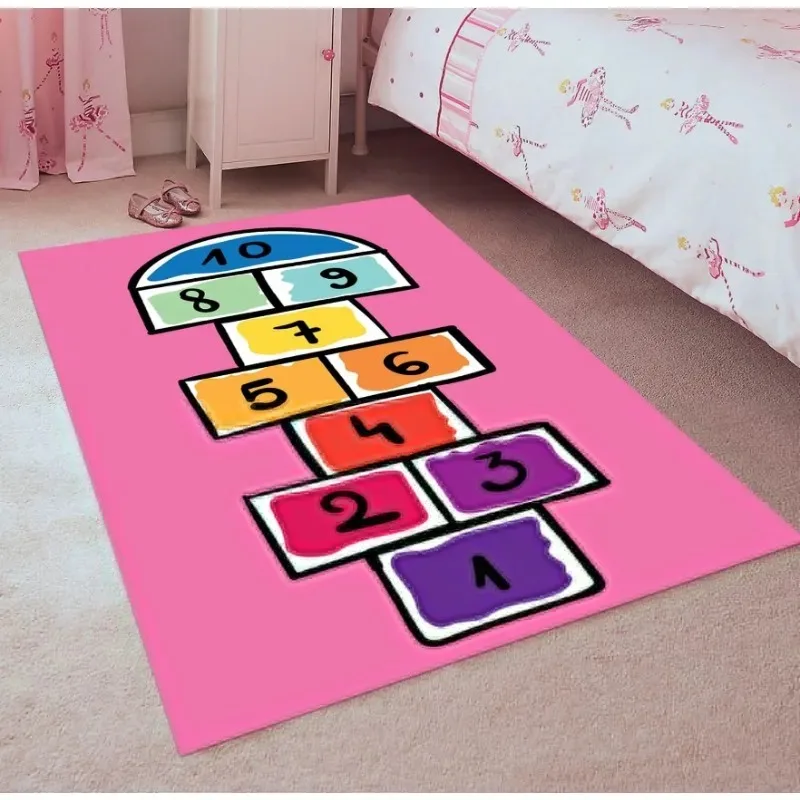 Hopscotch Game Rug Cartoon Number Hopscotch Play Mat Non Slip Floor Carpet Toddler Bedroom Playroom Educational Learning Game