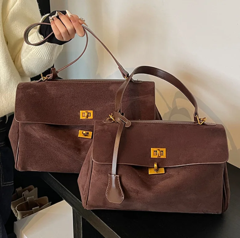 2025 Luxury Brand Rodeo Women Bags Genuine Leather Brown Suede Women Totes Gold Buckle Women Shoulder Bags Fashion Women Handbag