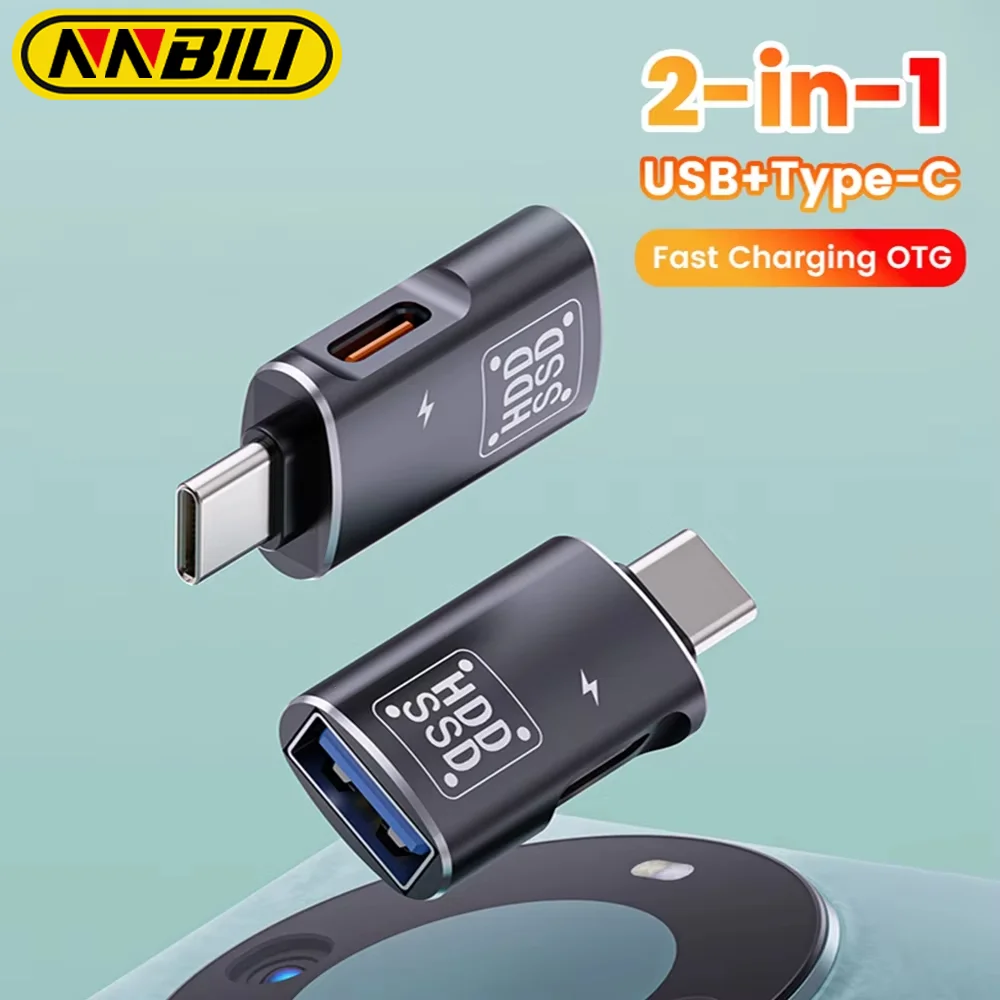 NNBILI 2-in-1 USB C to USB+Type C Female OTG Adapter Charging USB3.0 U Disk Data Transfer Converter For iPhone 15 Samsung Xiaomi