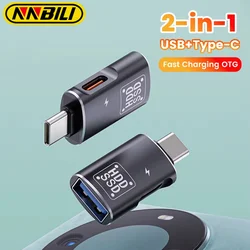 NNBILI 2-in-1 USB C to USB+Type C Female OTG Adapter Charging USB3.0 U Disk Data Transfer Converter For iPhone 15 Samsung Xiaomi