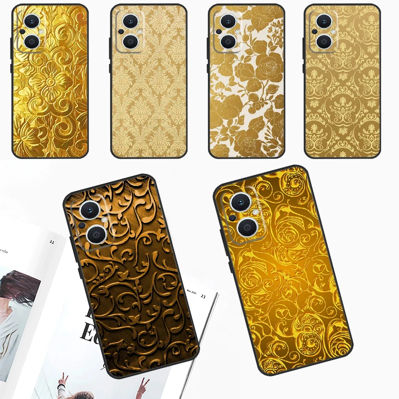 Gold Floral Pattern Case For OPPO Reno 10 Pro 4Z 5Z 8T 4 5 6 7 8 Lite OPPO Find X5 X6 Pro X2 Neo X3 Lite Cover