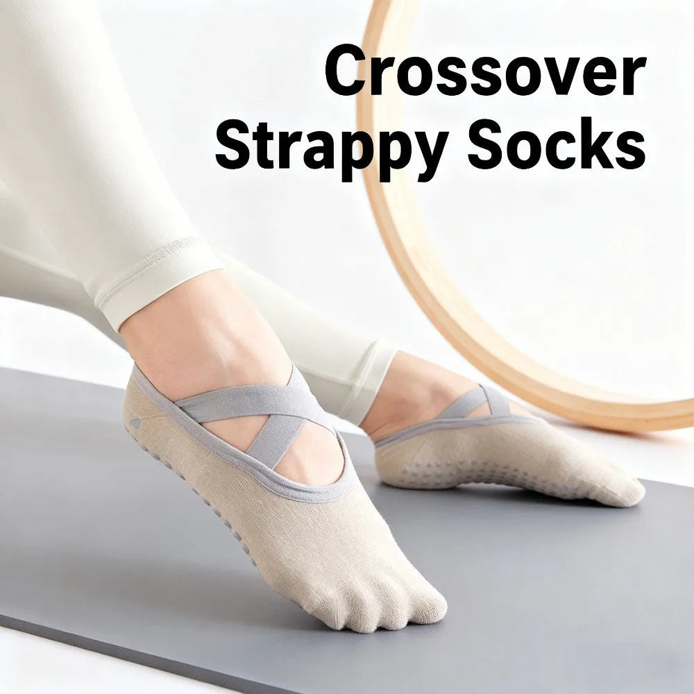 

Женские нескользящие носки для йоги с перекрестным ремешком, невидимые носки-лодочки длиной до щиколотки, впитывающие пот, для батута, танцев, пилатеса