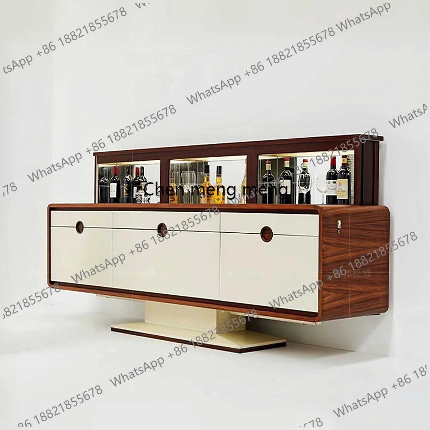 Light luxury electric lifting wine cabinet for home modern creative lighting glass display cabinet solid wood storage cabinet