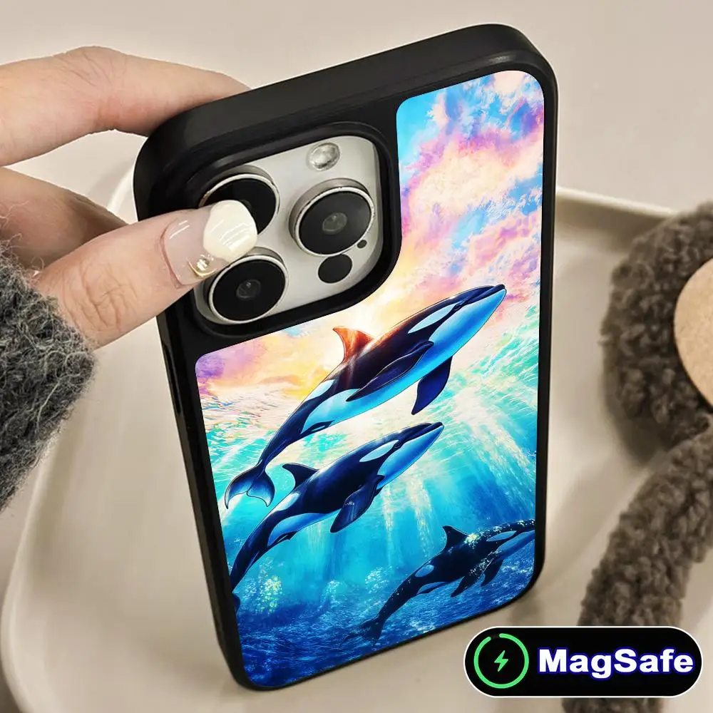 

Чехол для телефона с изображением кита-орка для iPhone 17 16 15 14 13 12 11 Air Pro Max Plus, с поддержкой MagSafe, матовая поверхность, красочный, роскошный