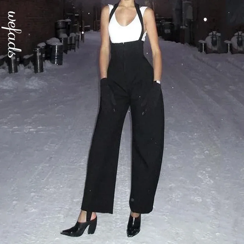 Wefads Jumpsuit 2 Piece Set Women Fashion Solid Round Neck Sleeveless Vest Backless Top Loose Wide Legs Jumpsuit Sets Streetwear