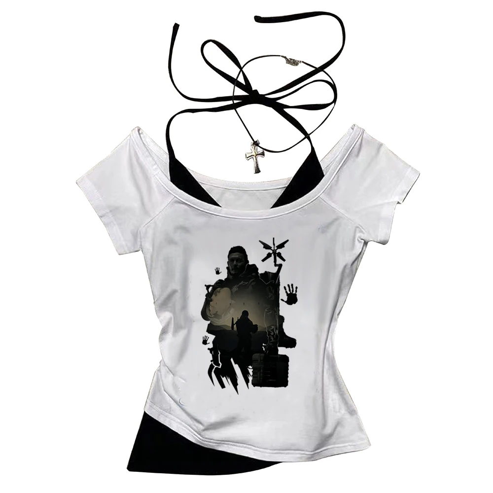 Death Stranding crop top girl party baddie cutecore japan 2000s t shirt kawaii meme gothic