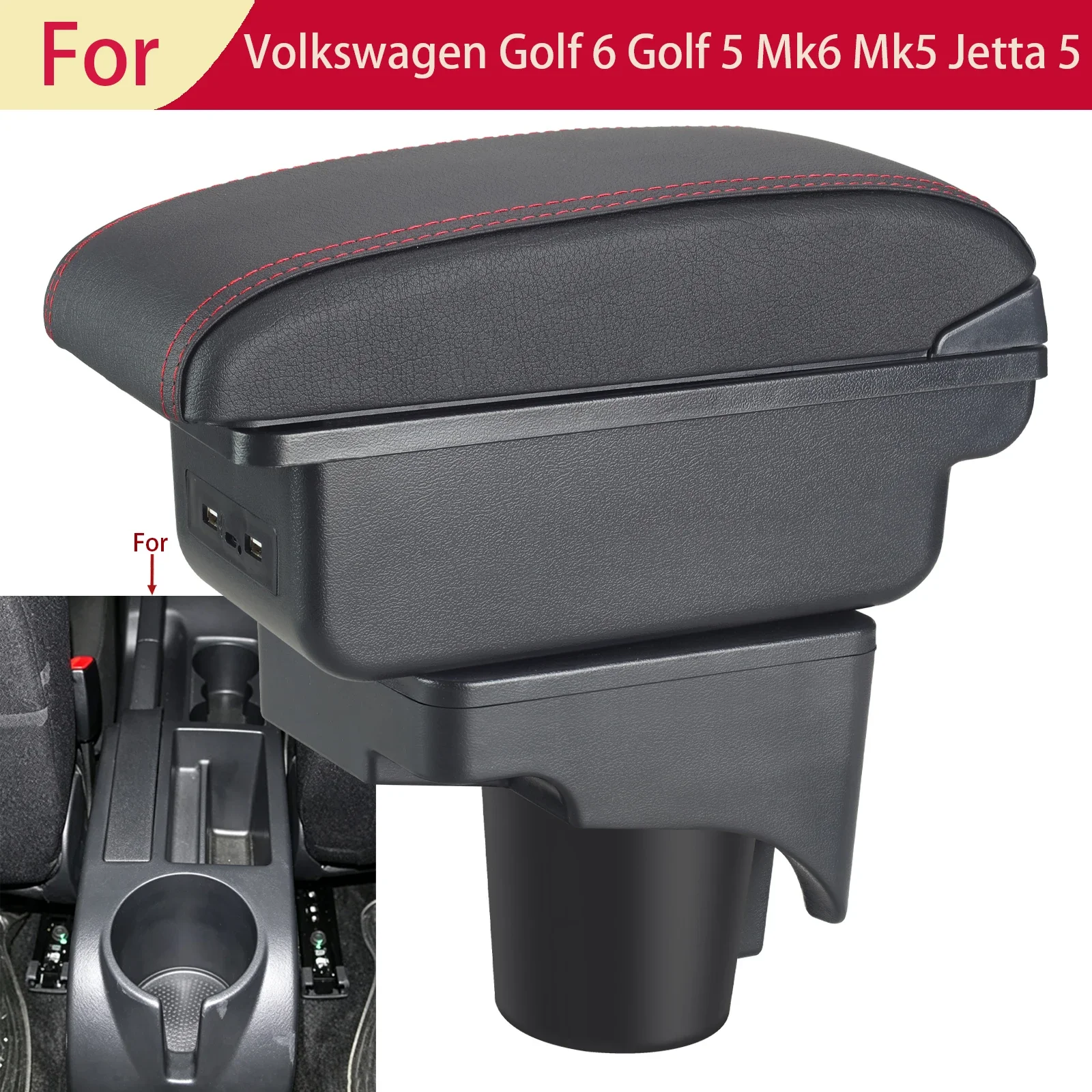 For Volkswagen Golf 6 Armrest Box for VW Golf 6 Golf 5 Mk6 MK5 Jetta 5 Car Armrest for VW Sagitar Storage Box Interior Retrofit
