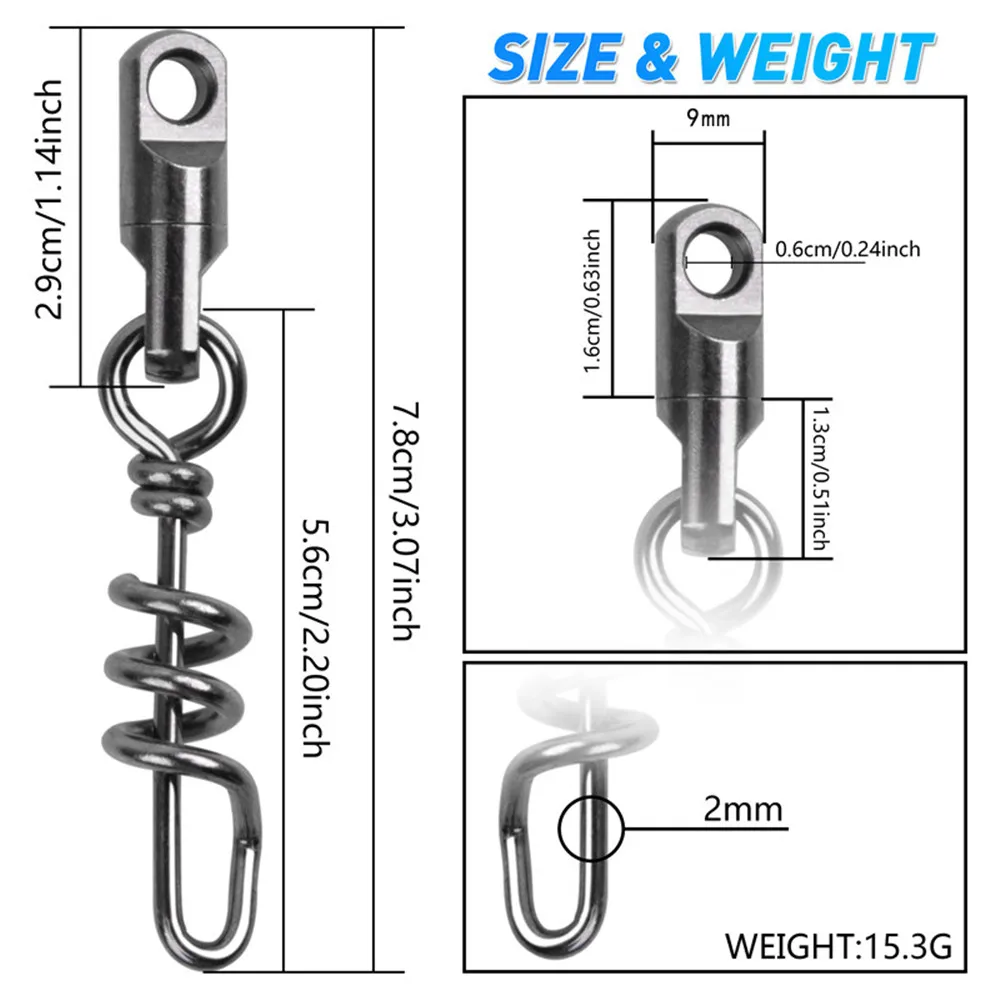 3Pcs/5Pcs Fishing Corkscrew Swivels 750lbs Heavy Duty Fishing Swivels Quick Release Big Game Marlin Shark lure Fishing Connector