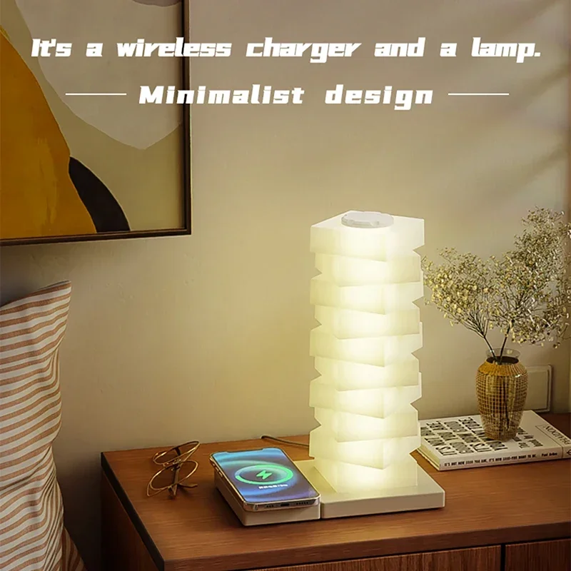 Versatile DIY Table Lamp RGB Light With Color-changing And Shapes Chageable, Table Lamp With Wireless Charger Bedside Lamp
