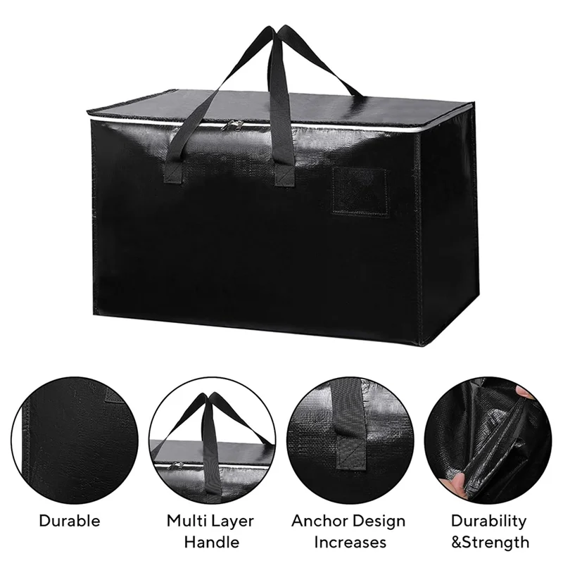 A74E-4Pack أكياس متحركة كبيرة جدًا وثقيلة ومقابض معززة وسحابات متينة ومواد مقاومة للماء، مثالية للتخزين