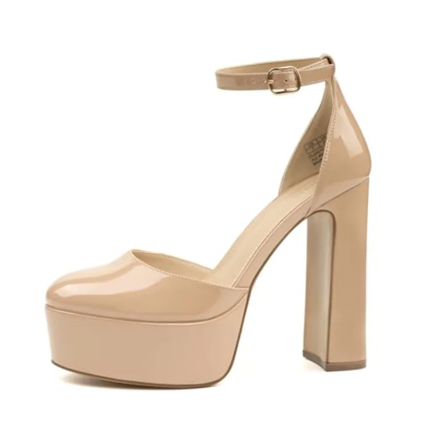 

JENN ARDOR Women's Platform Heels 5 Inch Chunky High Heel Pumps Block Heels 1. Inch Platform Ankle Strap Closed Toe for Dress W