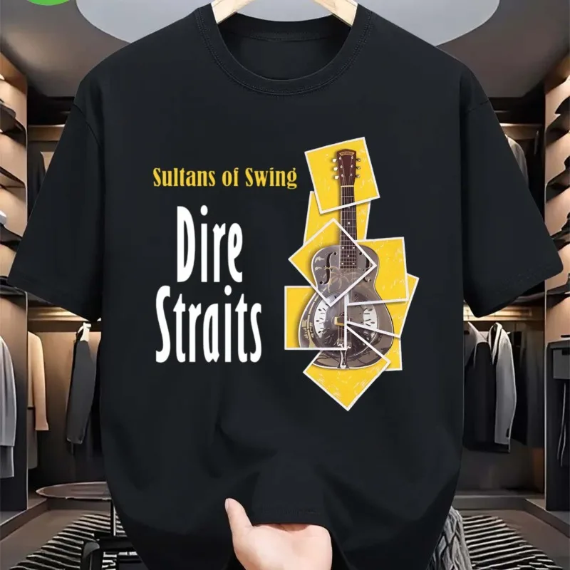 Men'S Dire Straits NV Sultans of Swing Graphic Tee | Vintage Band T-Shirt with Back Guitar Design