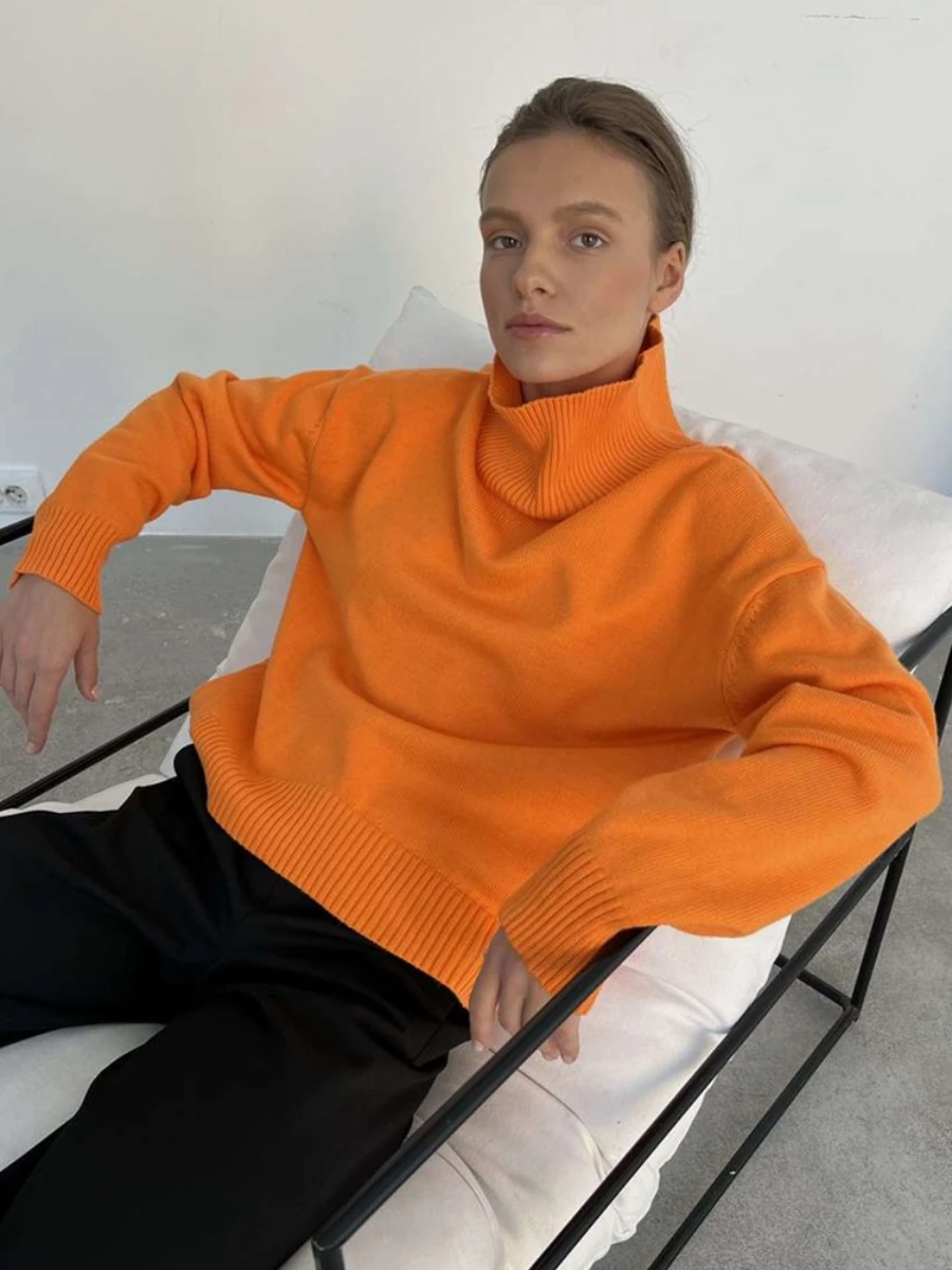 Blubelle donna nuovo autunno inverno dolcevita maglione lavorato a maglia tinta unita alla moda pullover casual minimalisti vestibilità ampia