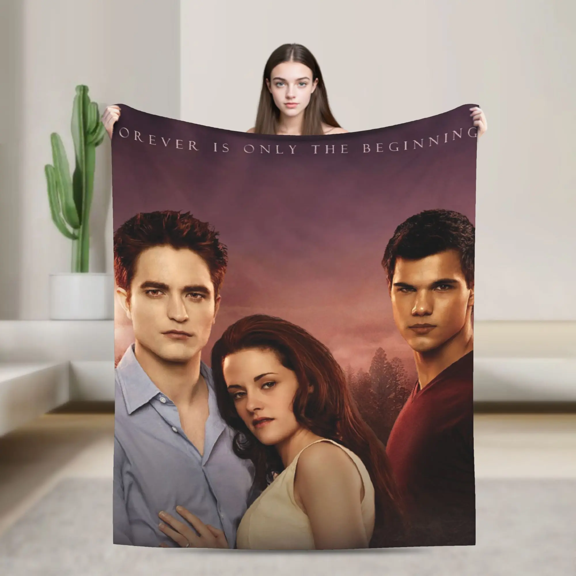 Edward Bella Jacob Black Flannel Throw Blanket The Twilight Saga Movie Blanket for Sofa Bedroom Warm Plush Thin Quilt