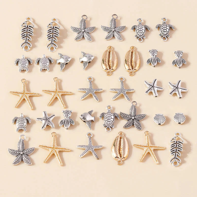 Leslie 20 Stück gemischte Legierung Meeresorganismus Charms Schildkröte Fisch Muschel Seestern Anhänger für Armband Halskette Schmuck Zubehör – Detail 3