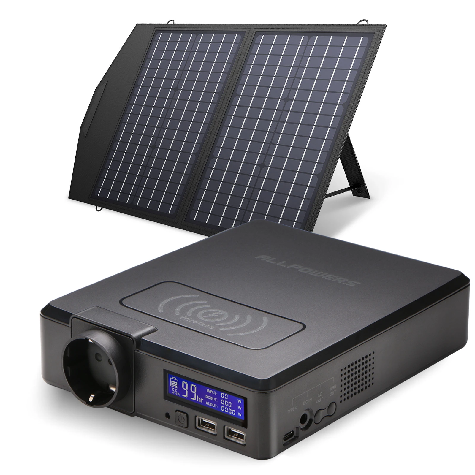 ALLPOWERS Portable Power Station, 154Wh 41600mAh Mobile Wireless Emergency Backup Power With 18V60W Foldable Solar Panel Charger