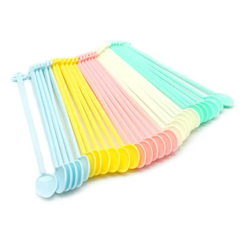 30Pcs Candy Color Plastic Spoon Long Handle Coffee Tea Ice Cream Milk Sauce T21C