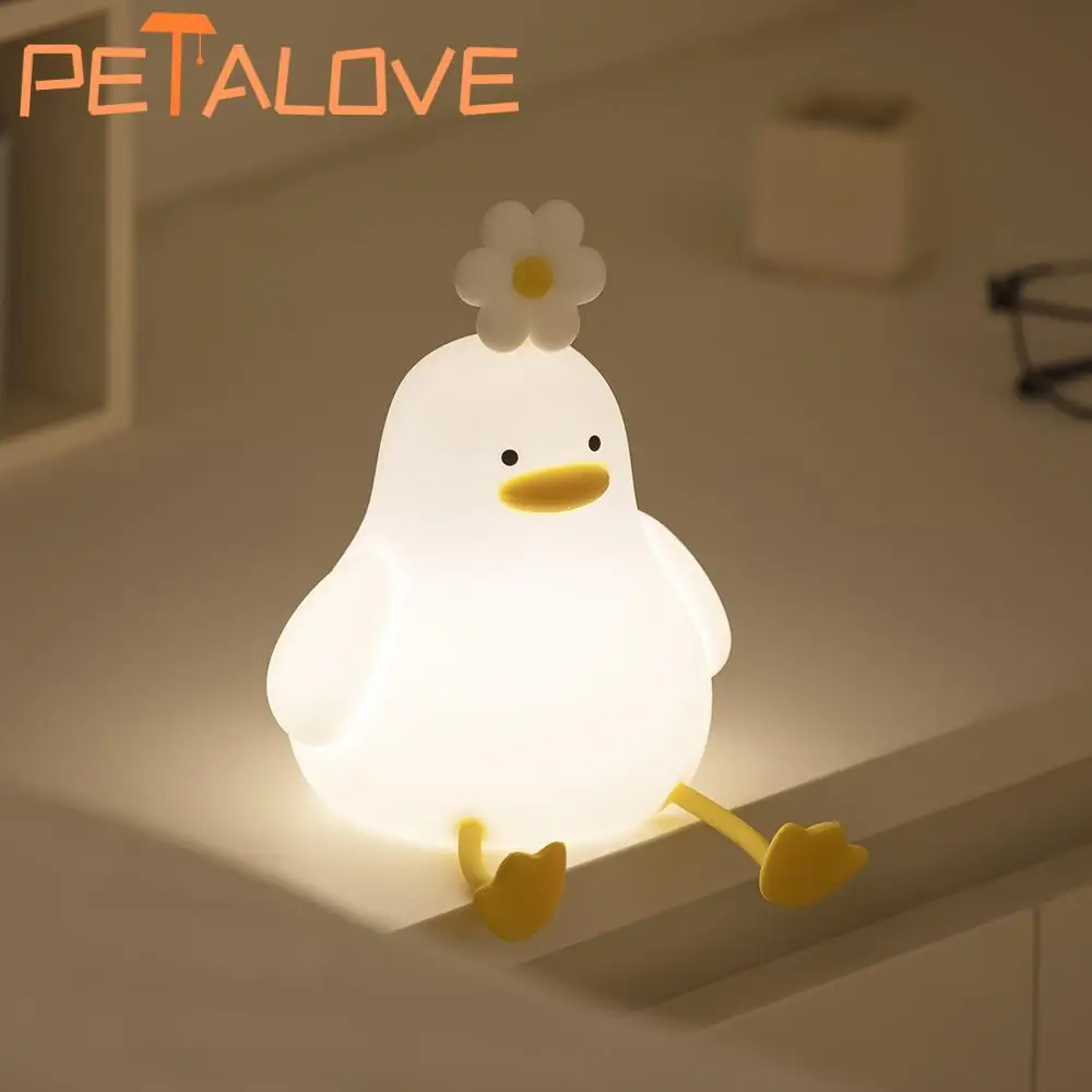 Tap Control Duck Night Light 3-level Brightness Large Battery Alarm Clock Comfortable Soft Save Light For Children Cute Gift