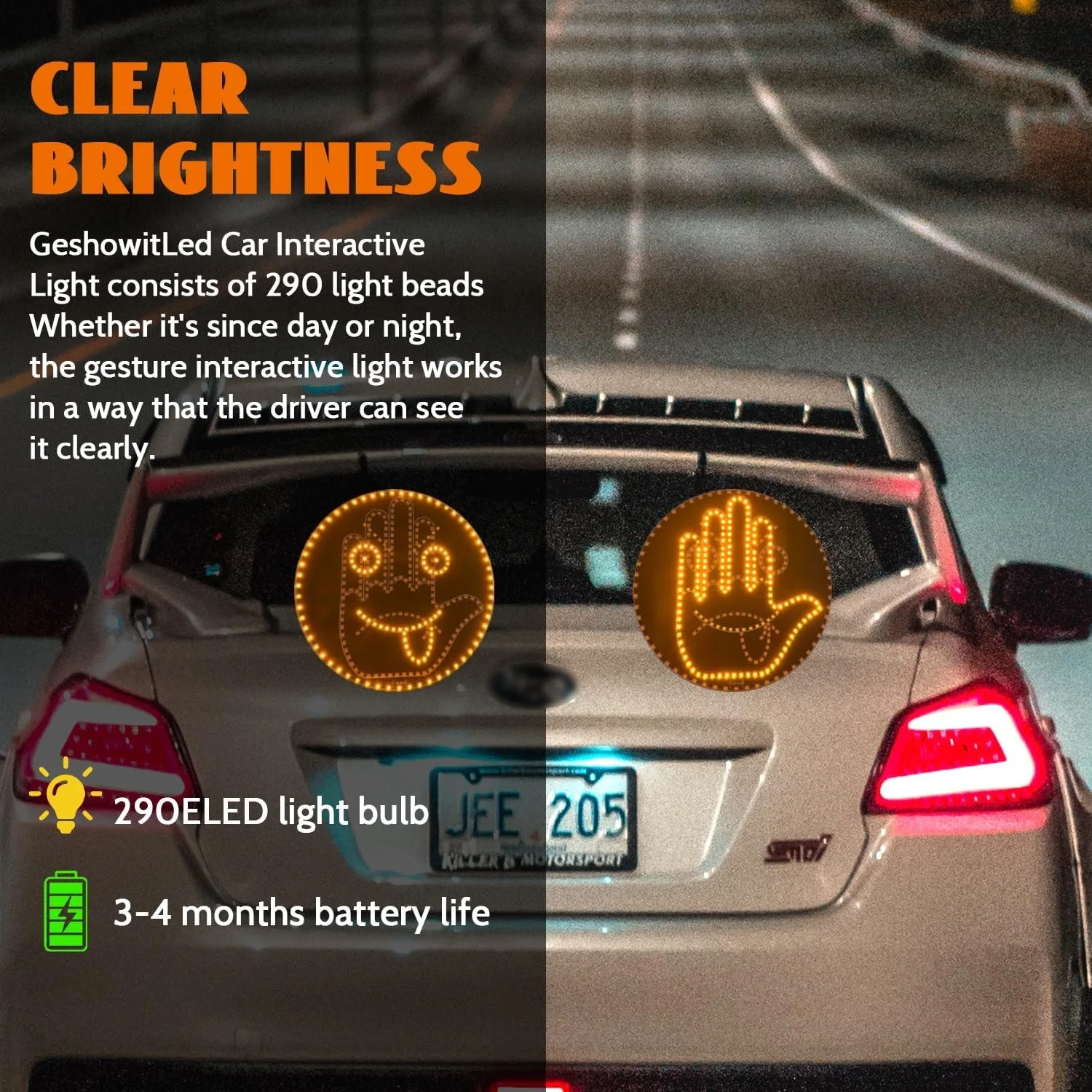 Finger Car Light with Remote 4 Emojis and 4 Gestures Cool Car LED Sign Road Rage LED Sign for Car Fun Car Gadgets Truck Accessories for Men & Women view 6