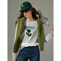 TOYOUTH Women Hoodies 2024 Autumn New Round Neck Long Sleeve Off Shoulder Casual Pullover Tops