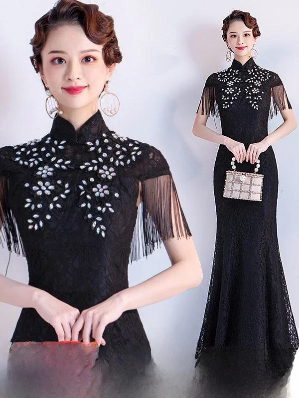 

Angel Wedding Dr Bla Chinese Sle Performance ow Evening Par Host Wedding Dr Faionable Zipper Design...