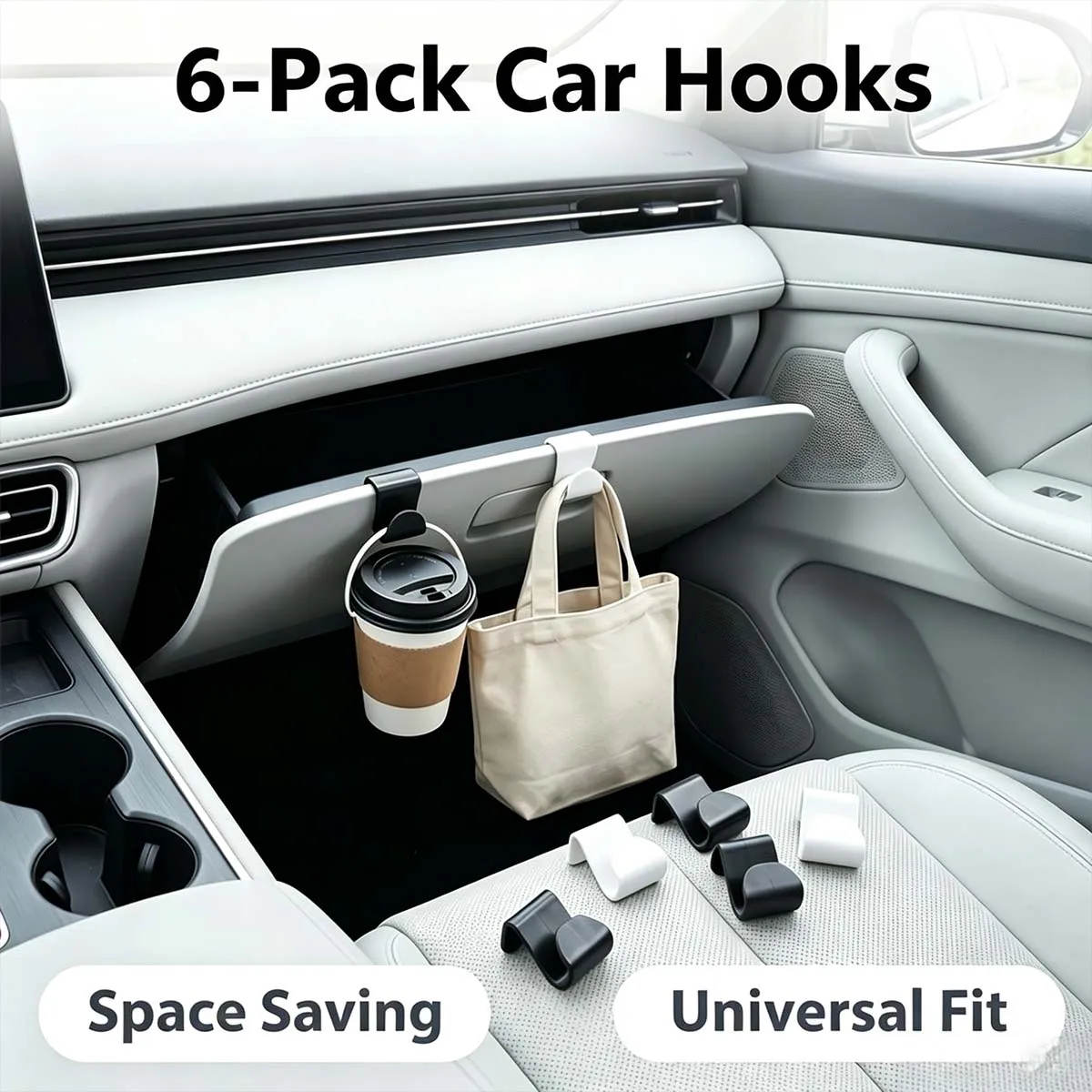 Conjunto de 6 ganchos para o porta-luvas do carro, suporte de armazenamento interno oculto, acessório universal para organizar o interior do carro e o