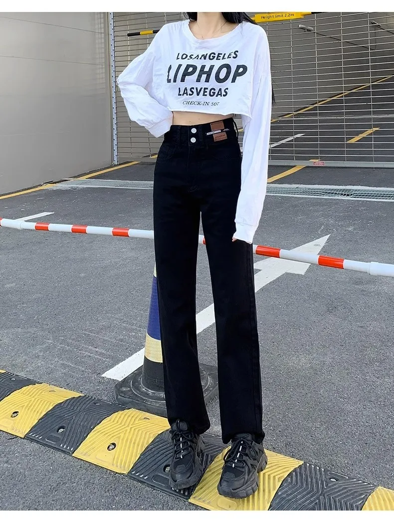 High Waist Wide Leg Jeans Women's New 2025 Small Straight Cut Pants Autumn plus Size Fat MM Ladies Trousers Deep Light Colors