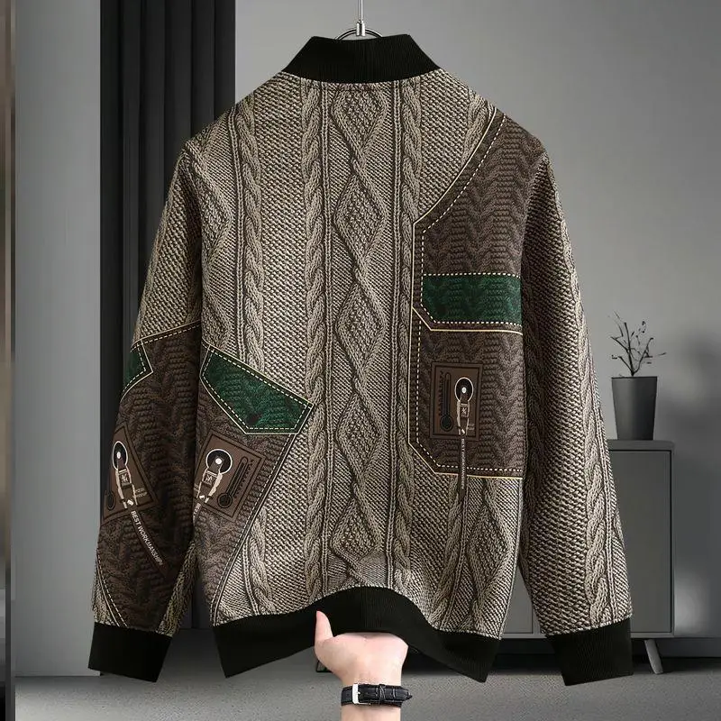 

High-End Men's Printed Open Cardigan Jaet Casual Faionable Autumn Winter New Sle Quali Men's Wear Haome Top