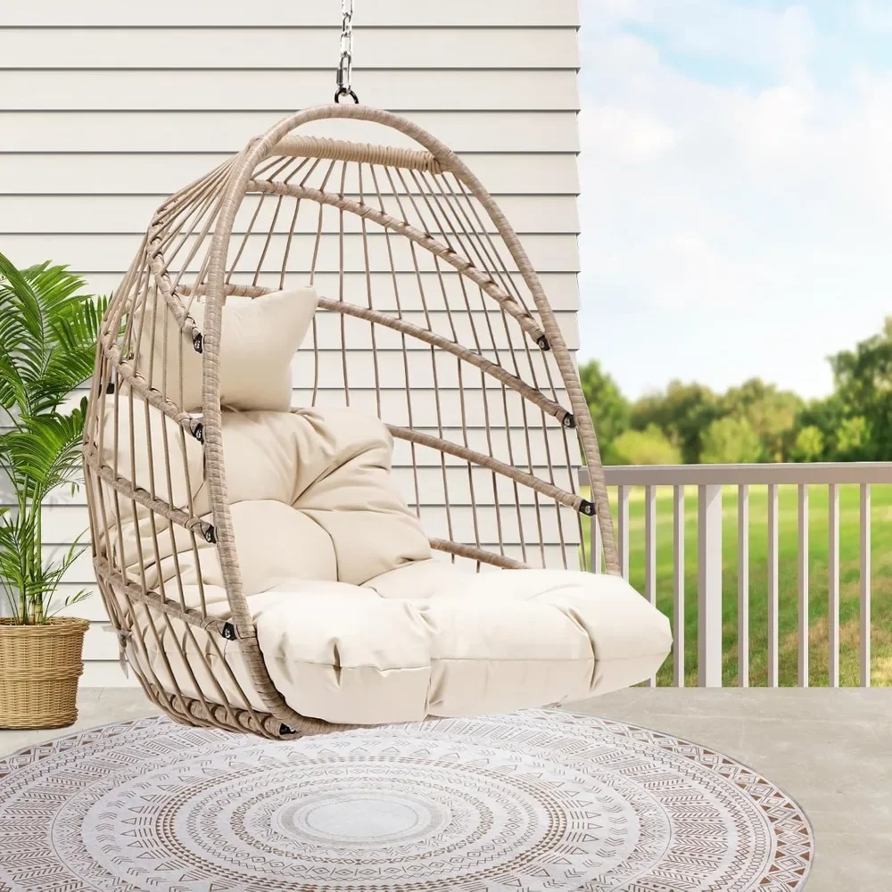 Egg Chair Without Stand Luxury Outdoor Patio Wicker Hanging Swing Egg Chairs with Water Resistant Cushions for Patio Backyard