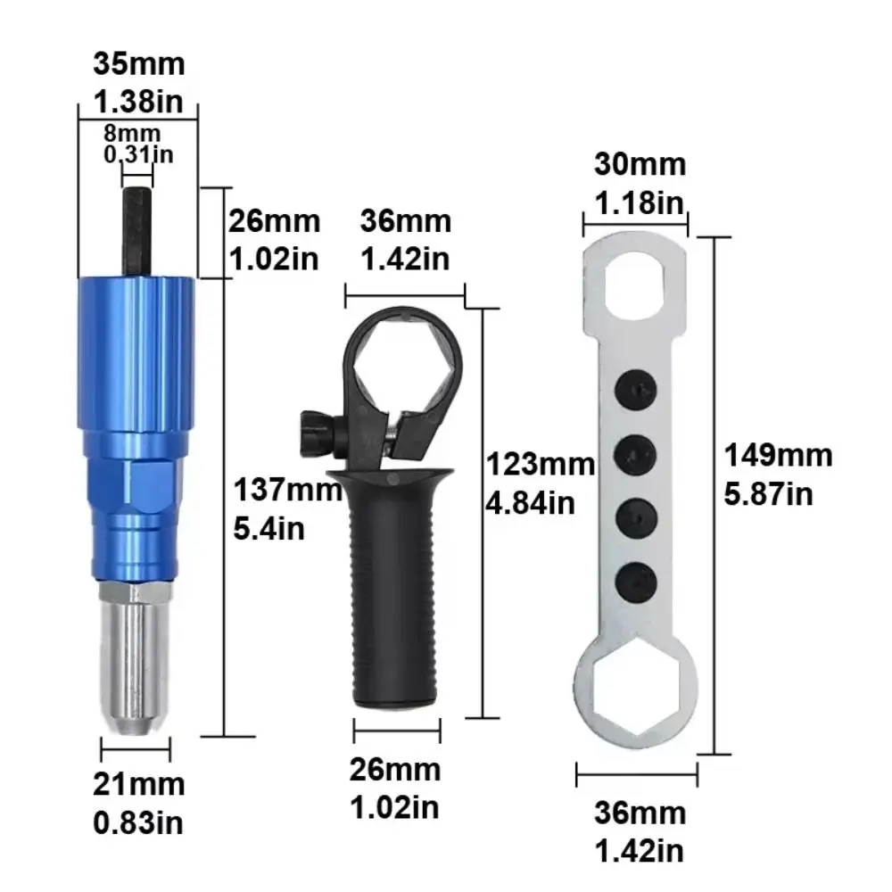 2.4mm-4.8mm Electric Rivet Stapler Aluminum Alloy Core Pull Accessories Pull Rivet Tool Drill Adapter Conversion Adapter
