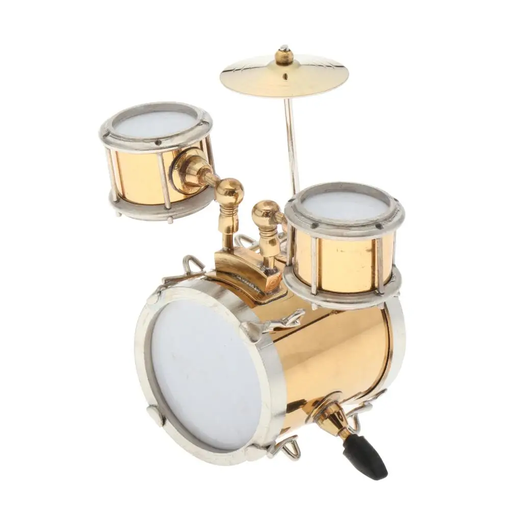 Handmade 1/12 Scale Metal Drum Set Model Miniature Musical Instrument