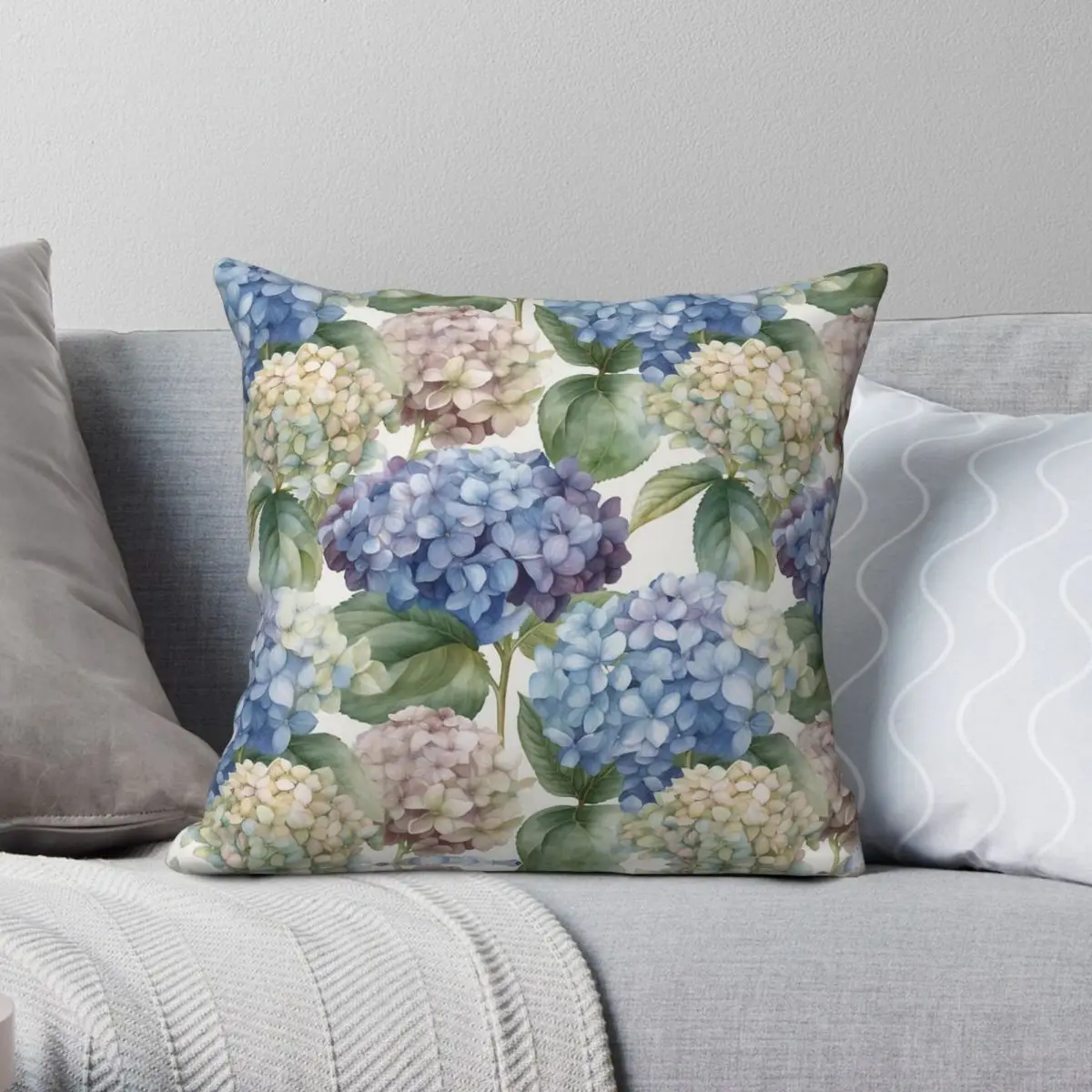 Hydrangea Hortensia Square Pillowcase Polyester Linen Velvet Printed Zip Decor Throw Pillow Case Bed Cushion Cover