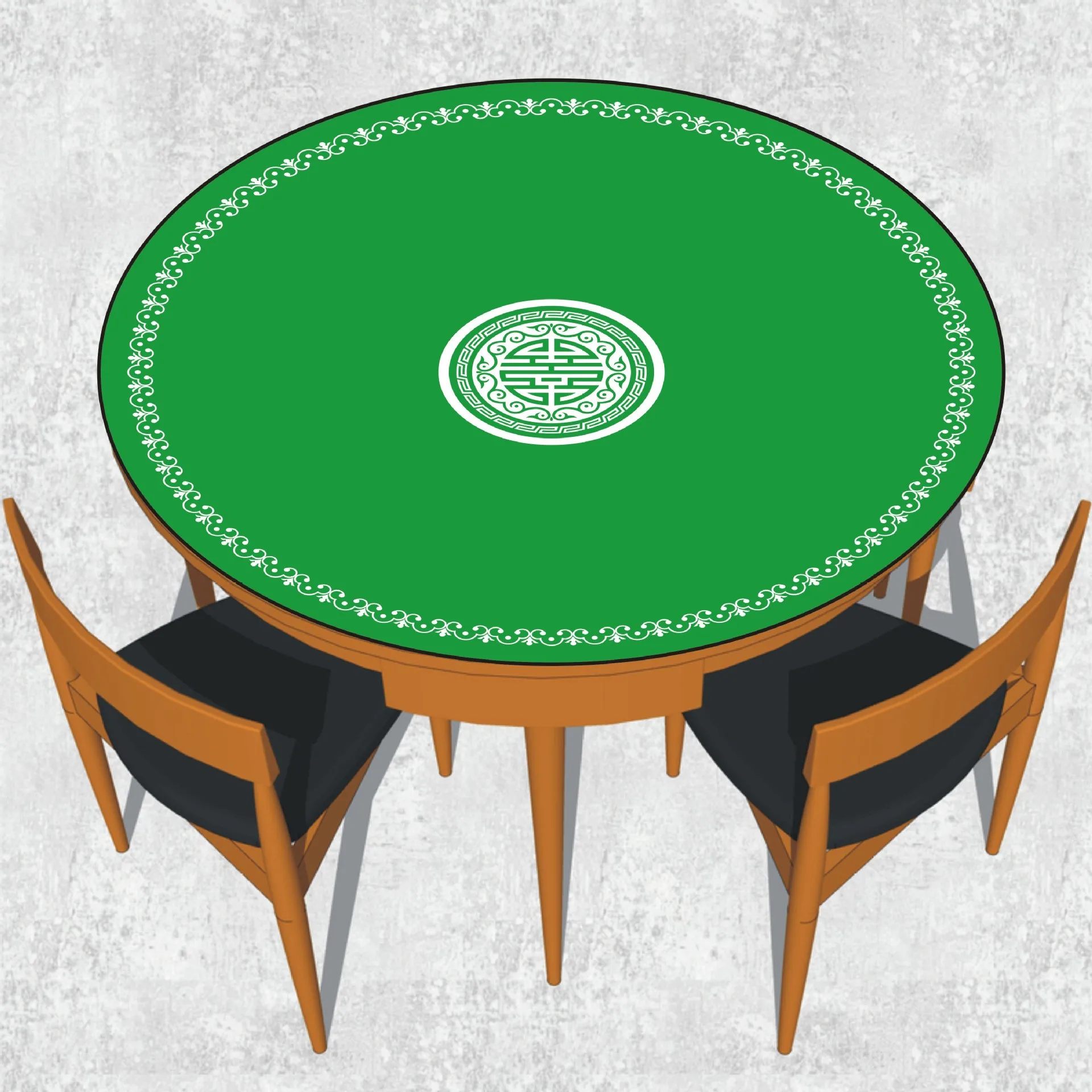 円形ポーカー-パイゴウマット、80x80cm-中国の花柄のグリーンテーブルゲームマット