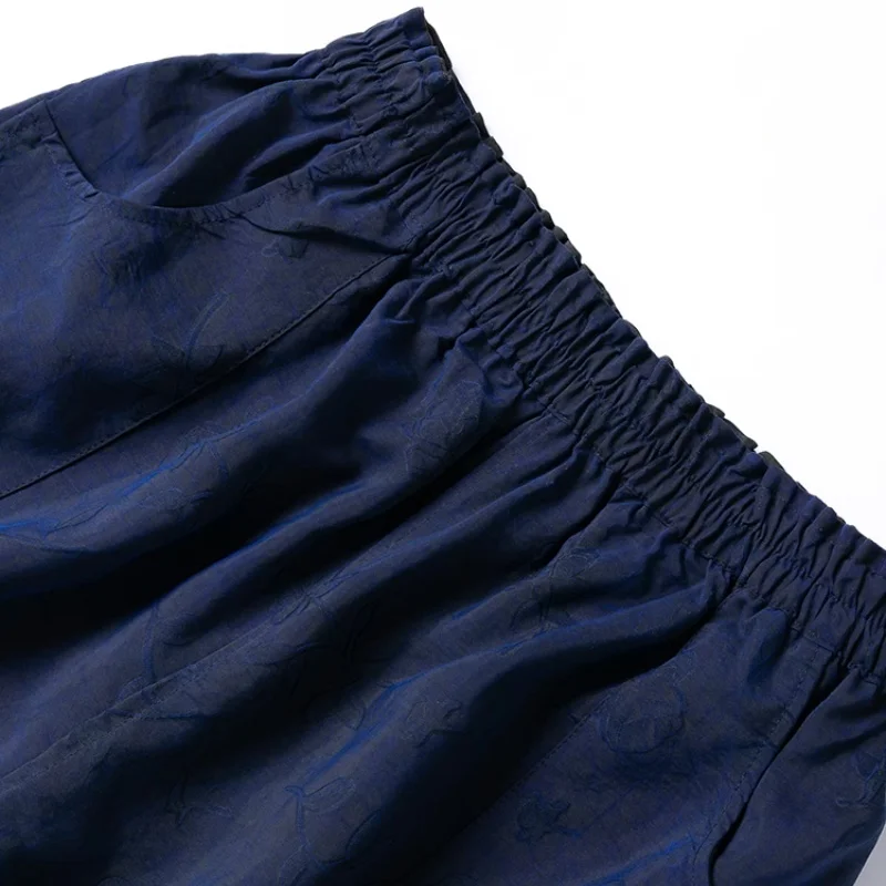 Birdtree Women's 100% Mulberry Silk Reversible Shorts,Jacquard Craquelure Elastic Waist Black Loose Shorts,2025 New P56631JF