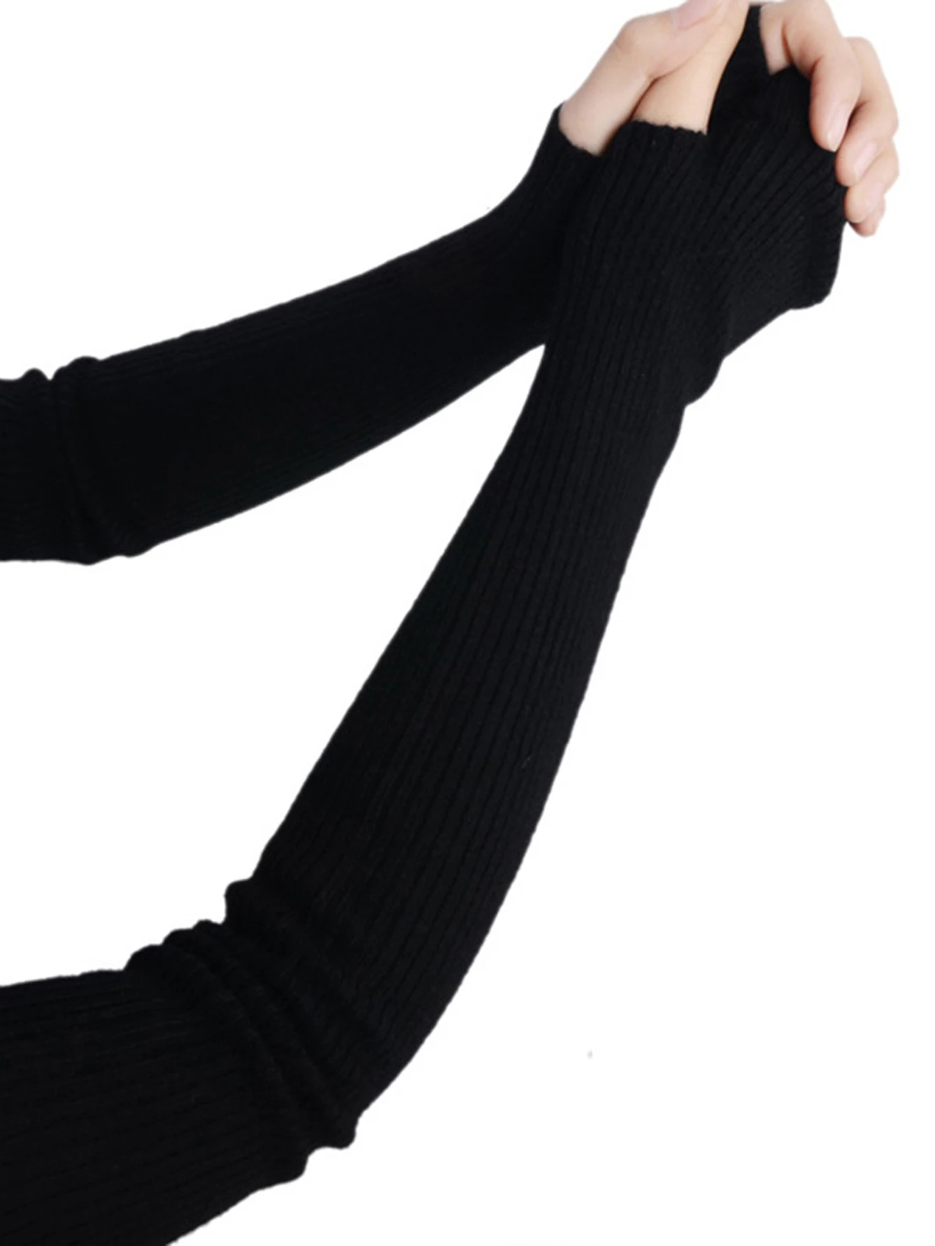 Guantes sin dedos para mujer, calentadores de brazo de manga larga tejidos para invierno, cálidos, Color sólido, moda extendida, accesorios para brazos