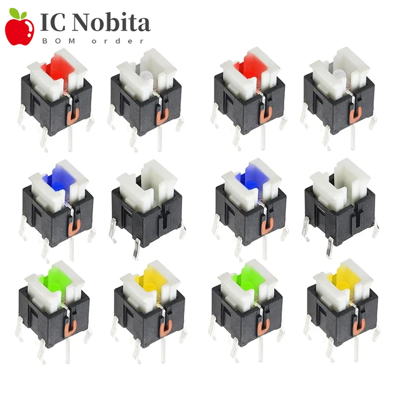 

500PCS 6x6x7mm Tact Switch with LED Light Green Yellow Red White Blue Touch Switches Momentary Through Hole Micro Push Button