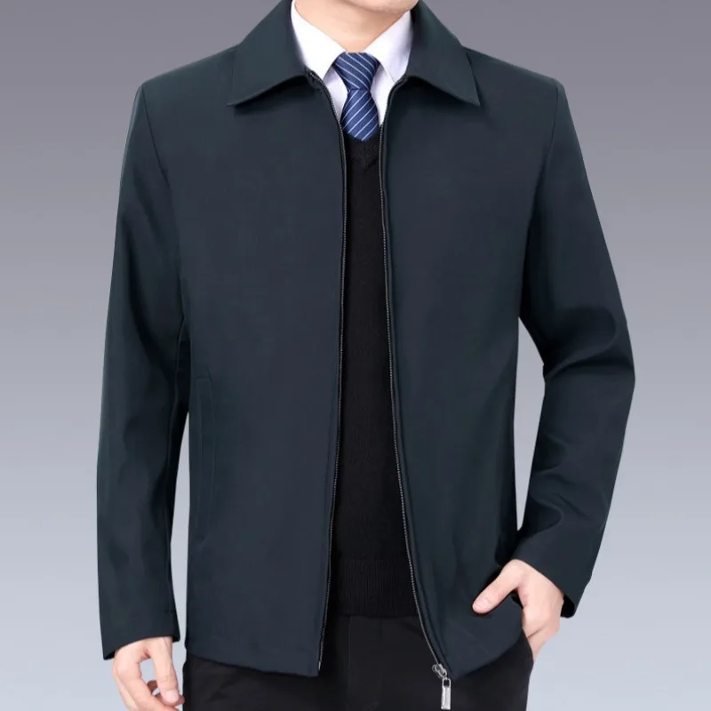 Men Turn Down Collar Zip Up Jacket Long Sleeve Business Casual Office Outerwear Coat