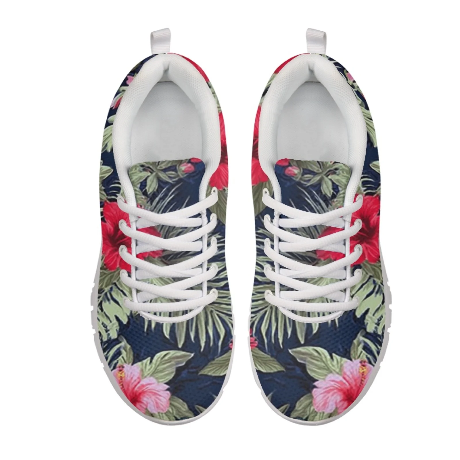 Coloranimal Tropical Hibiscus Floral Women Cushioned Jogging Shoes for Long Standing Hospital Floor Soft Women Running Shoes