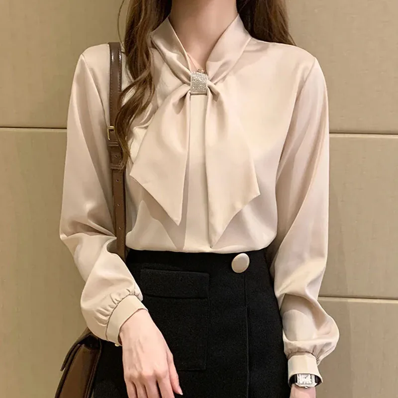 Nowa bluzka damska z długim rękawem z szyfonu, koszula z kołnierzykiem z kokardą, bluzki damskie, bluzki, koszule, bluzka, bluzki damskie F335