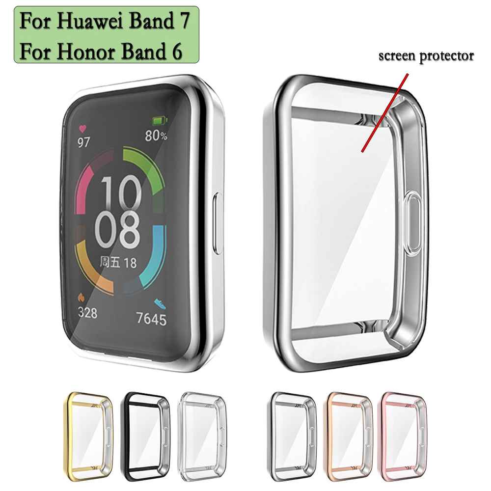 

TPU Protective Case For Huawei Band 7/Honor Band 6 Screen Cover Flexible Watch Shell With Screen Protector