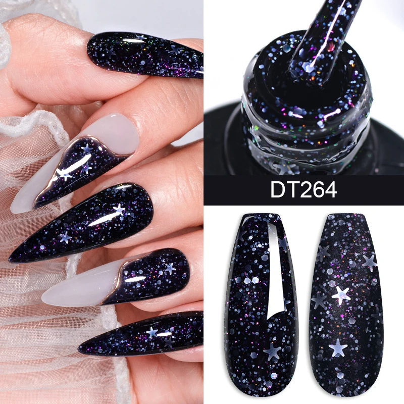 MEET ACROSS 7ml Snowflakes Sequins Gel Nail Polish For Nails Christmas Glitter Shiny Nail Art Gel Varnish Nail Supplies Manicure