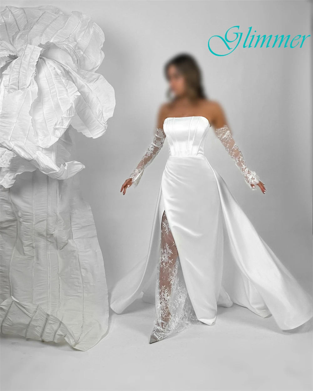 Customized Graceful Strapless Evening Dress and Temperament Satin Wedding Dresses and Delicate Lace Up Back Bridal Party