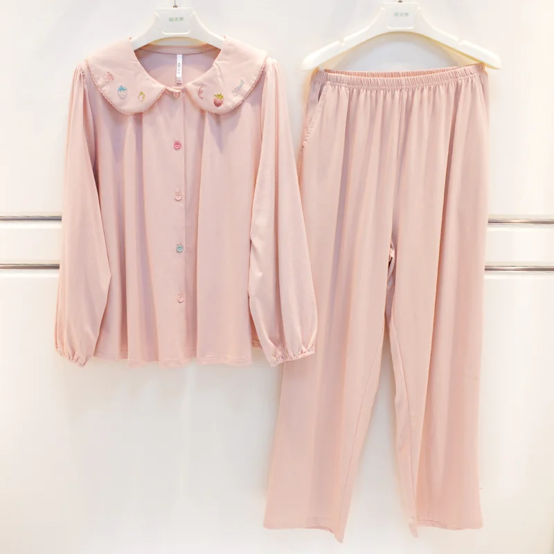 anziban-women's-knitted-pure-cotton-long-sleeve-sleepwear-casual-style-loose-fit-home-clothes-set-sweet-simple-princess-style