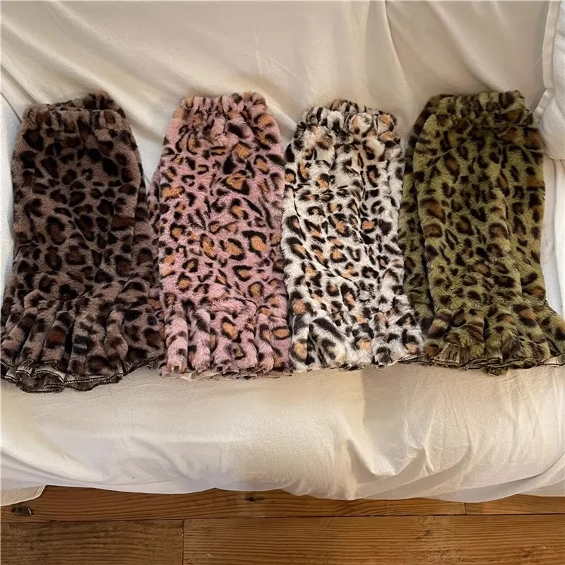 Retro Leopard Leg Cover Faux Fur Leg Warmers for Women Thickened Y2K Long Tube Stockings Warm Knee High Plush Boots Cover