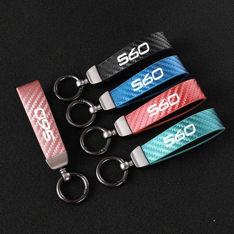 

Car Carbon Fiber Leather Rope Keychain Key Ring for Volvo S60 Car Accessories