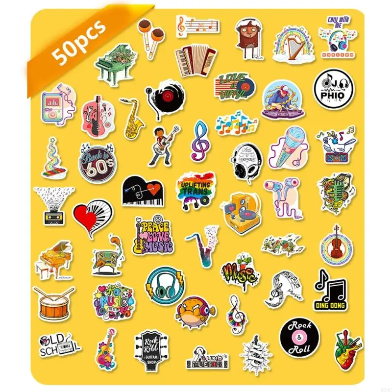 W89C 50PC 접착 음악 데칼 성인을위한 록 롤 펑크 빈티지 스티커 어린이 Hydroflasks 노트북 스케이트 보드 수하물 창