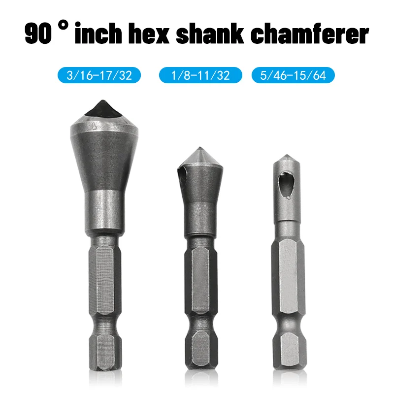 3pcs- 90 Degrees Countersink Bit Set Deburring Drill Bits Tapper Hole Cutter Hand Tools Wood Wooden Metal Plastic Chamfer Set