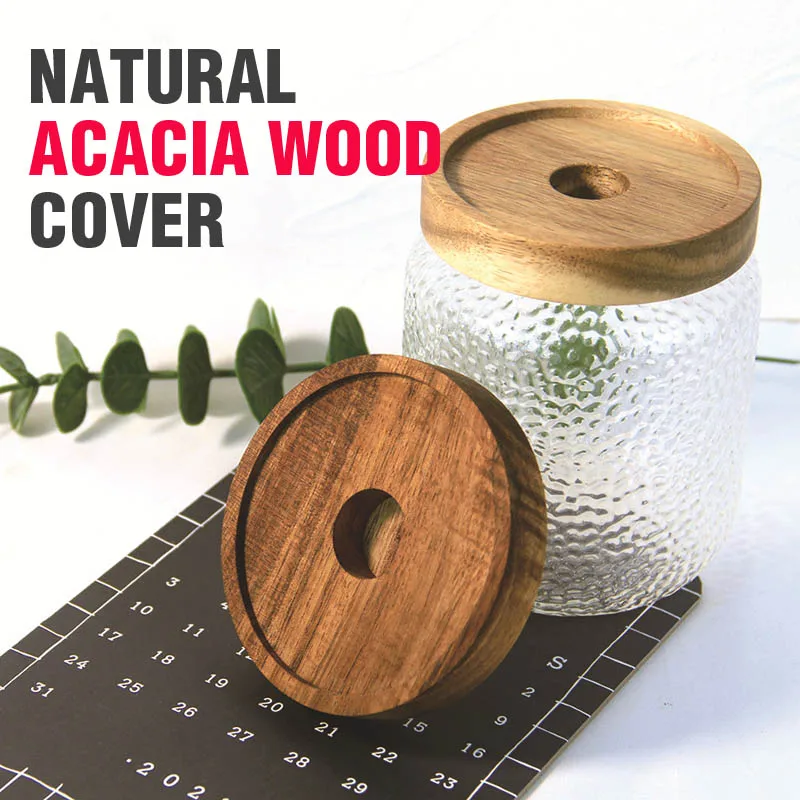 Acacia Wood  Sealing Lid 1PC  Canister Lid  with Silcone Ring Container Cover Glass Lid Natural Wood Material Storage Jar Lid