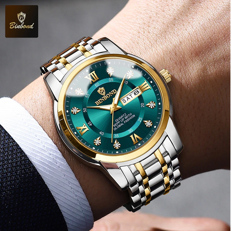 BINBOND Hot New Luxury Orologio da uomo di moda Impermeabile Luminoso Settimana Data Orologio sportivo Uomo Business Orologio al quarzo Relogio Masculino